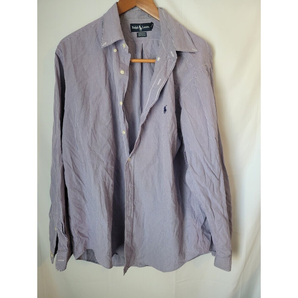 Ralph Lauren Men's Purple Gingham Button-Down‎ Long Sleeve Casual Shirt